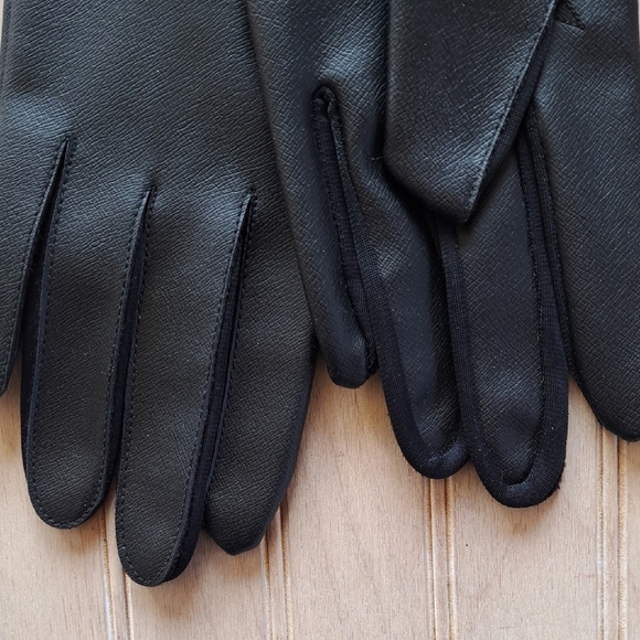 Vitro Genuine Rabbit Fur Cuff Black Leather Gloves Luxury Classic Stretchable - Picture 11 of 11